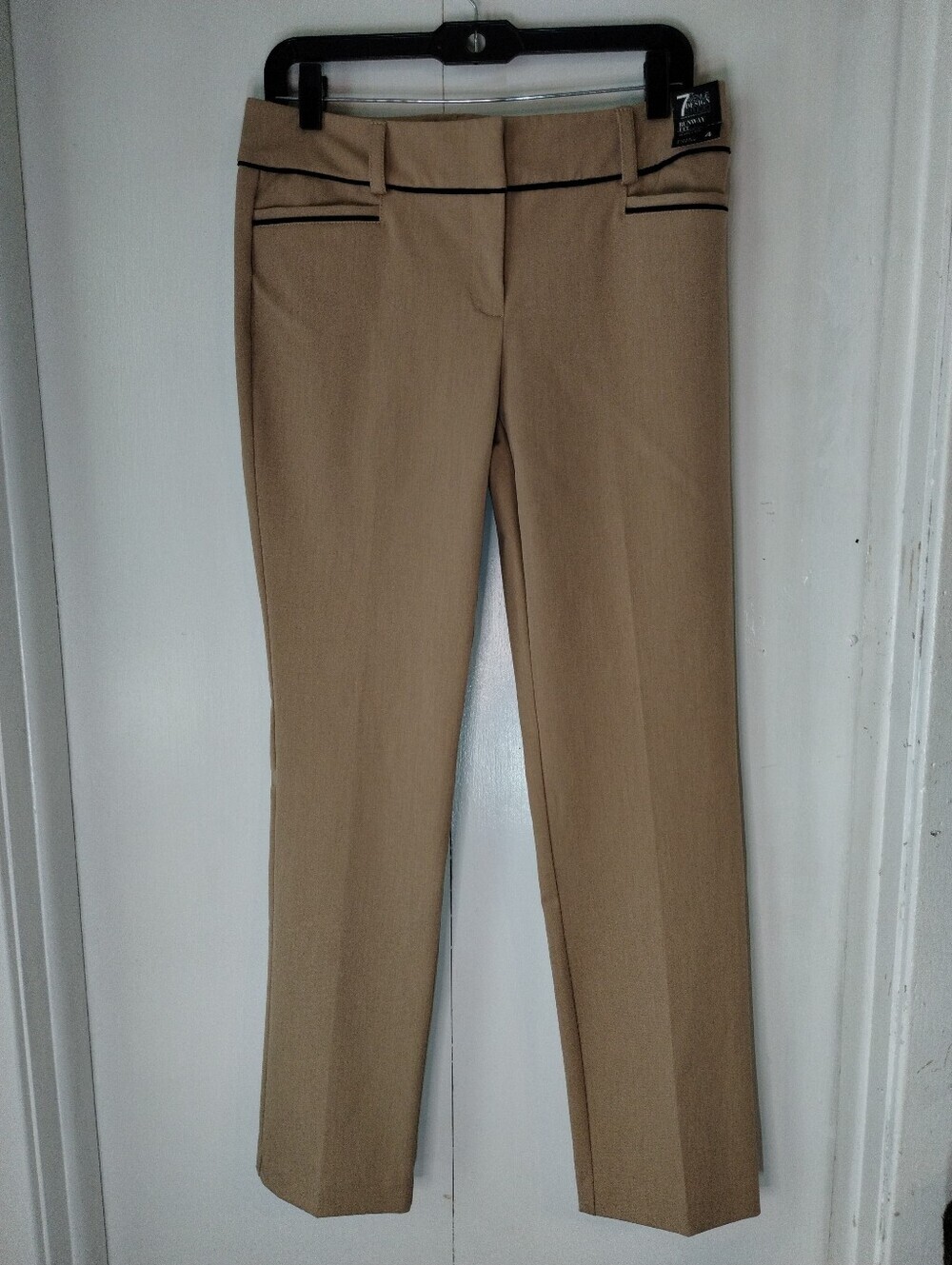 Straight Leg Khaki Dress Pants with Black Trim